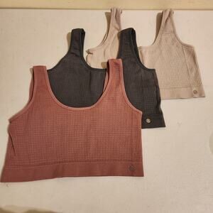 Lucky Brand Lot Of 3 Ribbed Bra Bralette Size Large Casual Gray Cream Blush Tops